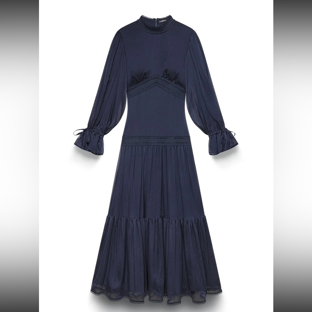 Zahraa The Label- Loren Lace Maxi chiffon dress (navy) - Picture 6 of 6
